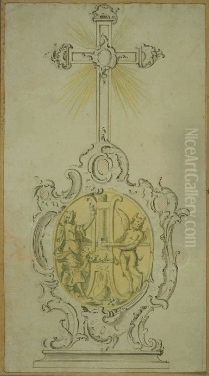 Ebauche d'un reliquaire en argent avec croix Oil Painting by Willem Ignatius Kerricx