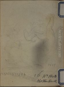 Pencil sketch of a cherub riding an animal