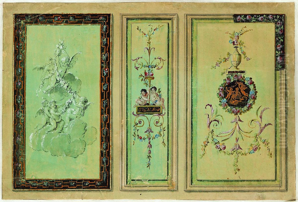 Trois ebauches pour la decoration de panneaux muraux dans le style Louis XVI Oil Painting by unknown