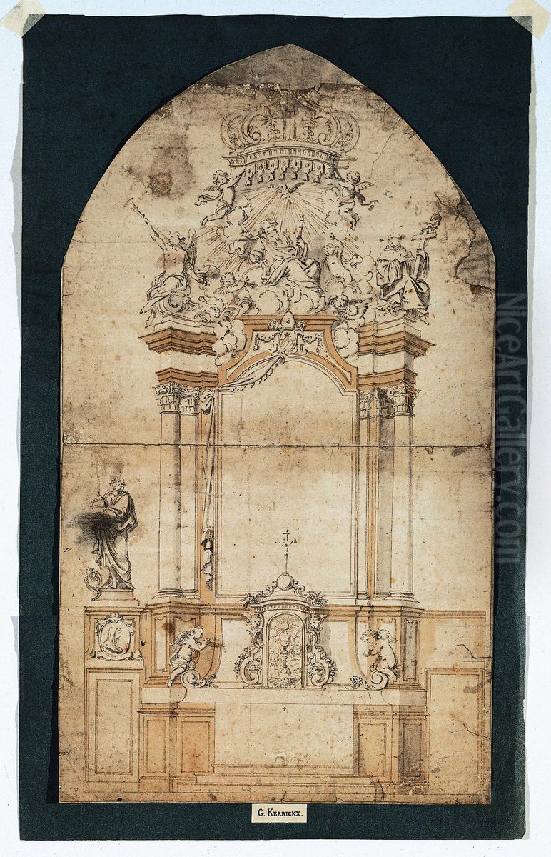 Portico altar with coat of arms of the Adriaenssens family Oil Painting by Willem Ignatius Kerricx