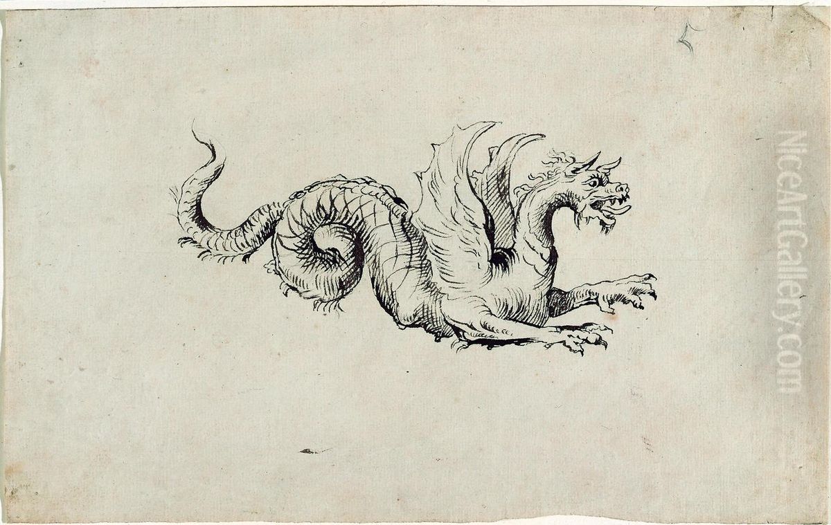 Dragon aile avec queue entortillee Oil Painting by unknown
