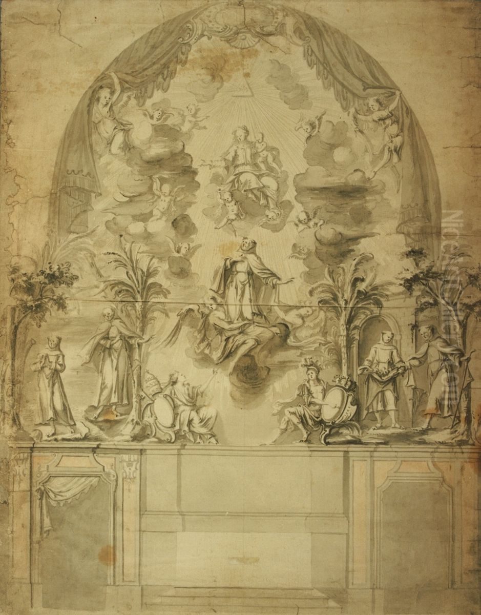 Ceremonial decoration of the high altar of the Recollect Friars Minor of Antwerp Oil Painting by Willem Ignatius Kerricx