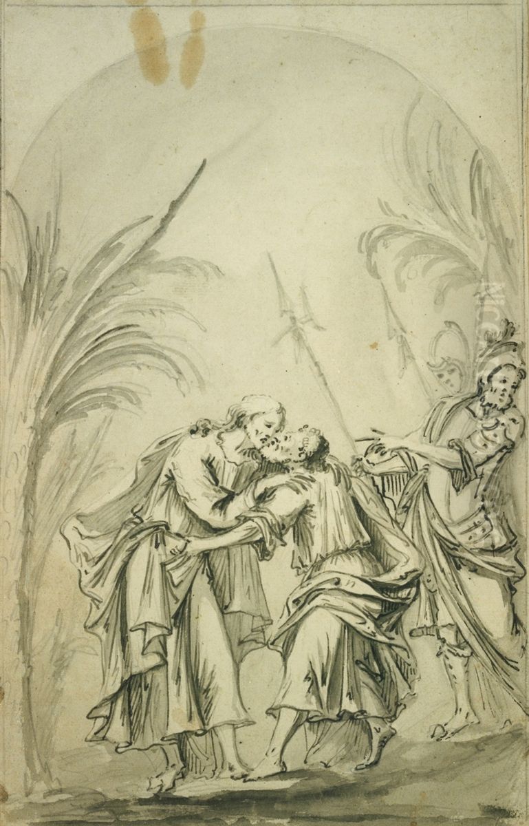 Ontwerp voor relief met een passietafereel van Christus: de Judaskus Oil Painting by Willem Ignatius Kerricx