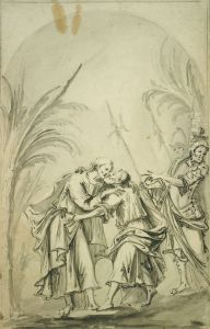 Ontwerp voor relief met een passietafereel van Christus: de Judaskus
