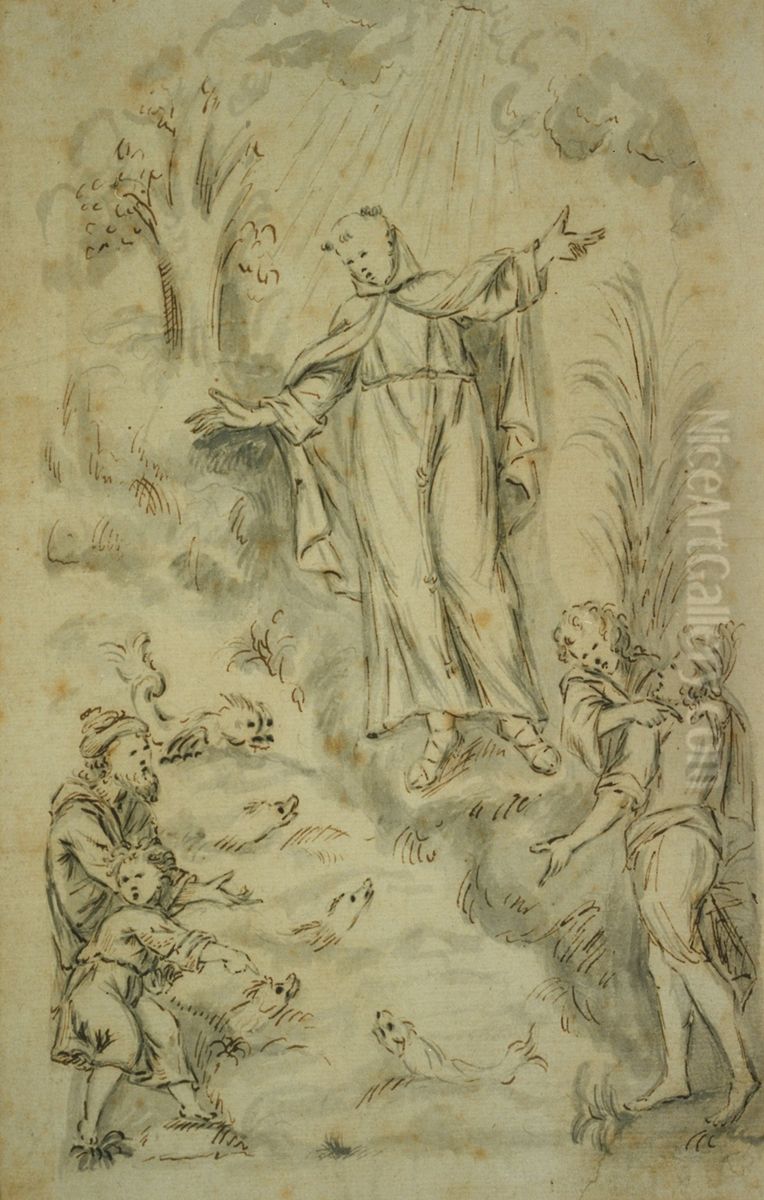 Entwurf fur ein Flachrelief mit dem heiligen Franziskus von Assisi, zu den Fischen predigend Oil Painting by Willem Ignatius Kerricx