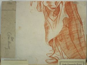 Chalk drawing of the lower torso of a draped figure