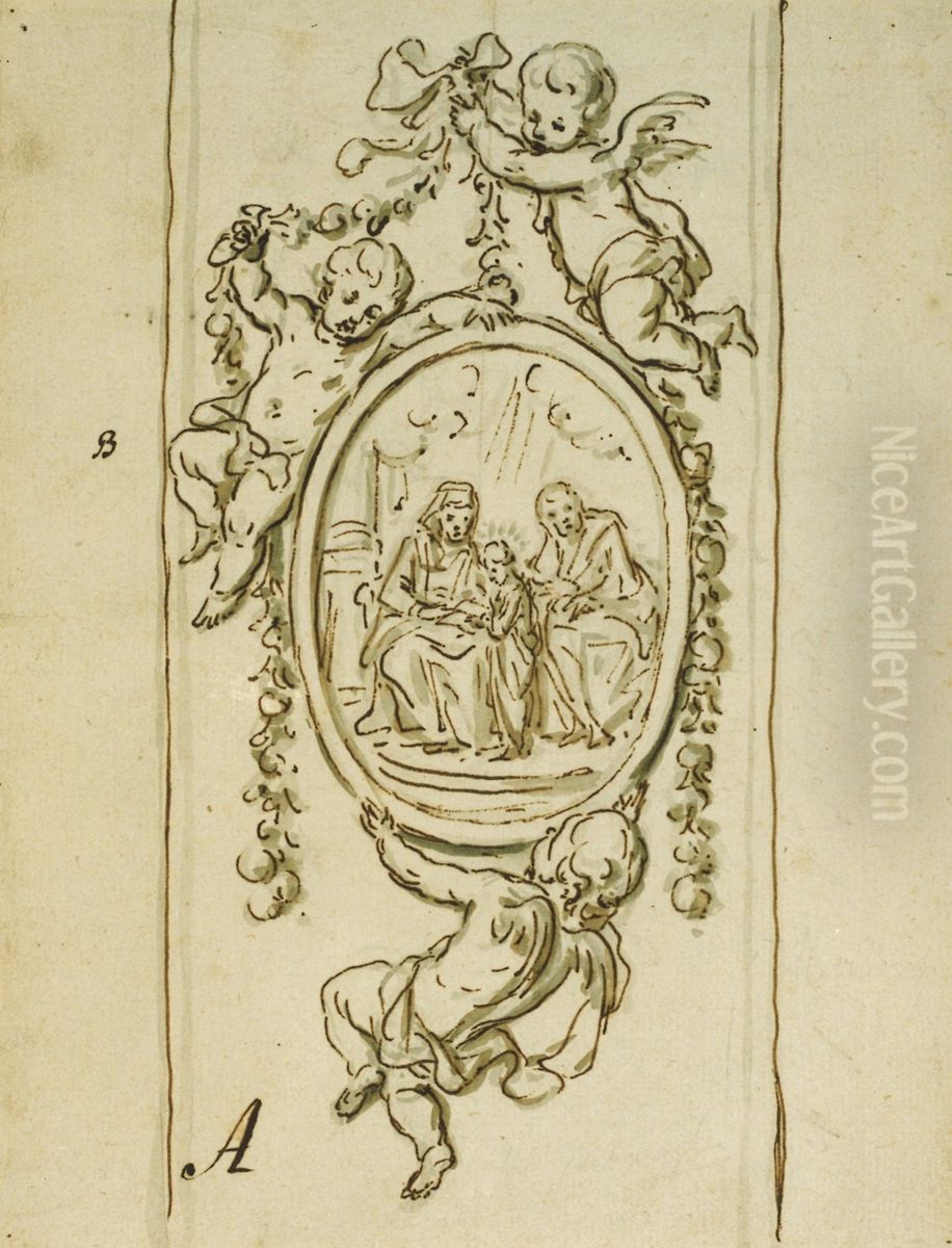 Design for a medallion depicting St. Anne giving instruction to the Virgin Mary Oil Painting by Michiel van der Voort (I)