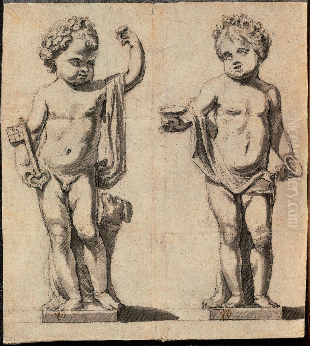 Zwei Entwurfe fur stehende Kinderstatuen Oil Painting by Jan Pieter van Baurscheit the Elder