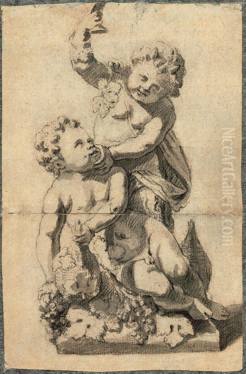 A group of two children Oil Painting by Jan Pieter van Baurscheit the Elder
