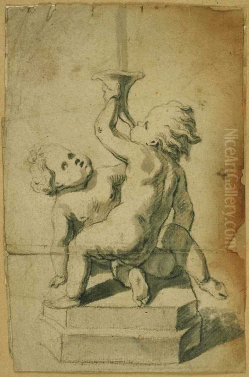 Entwurf fur einen Springbrunnen mit Putten Oil Painting by Jan Pieter van Baurscheit the Elder