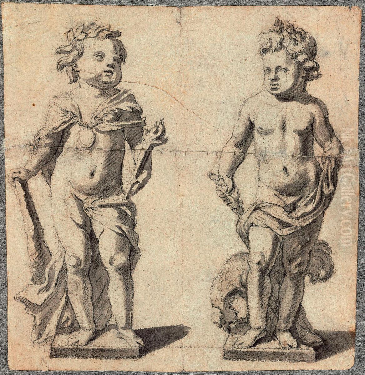 Two designs for statues of standing children Oil Painting by Jan Pieter van Baurscheit the Elder