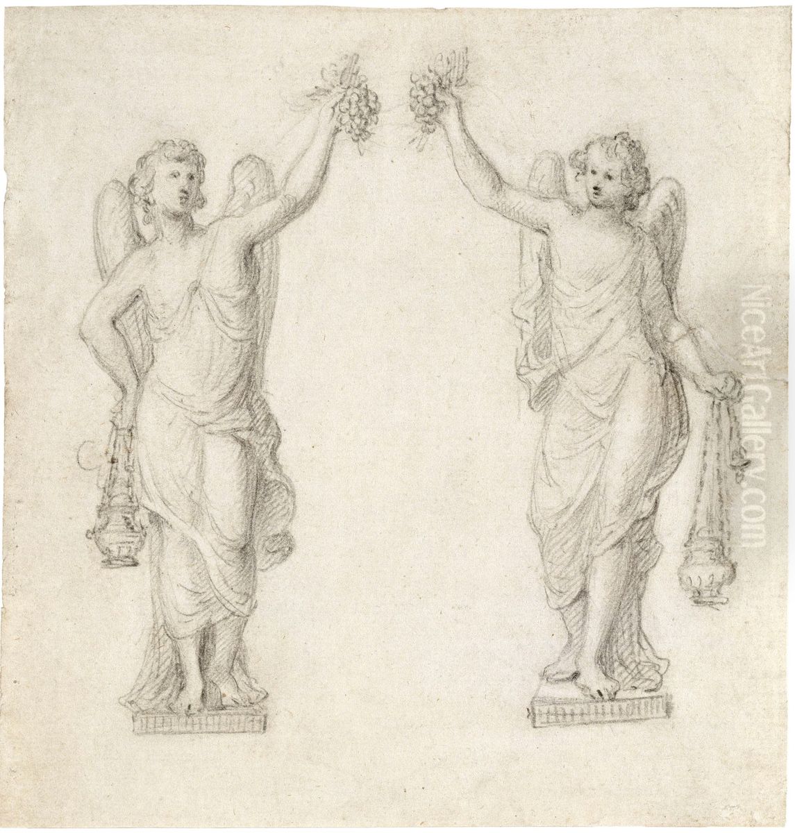Entwurfszeichnung: zwei Engel Oil Painting by Jan Frans van Geel