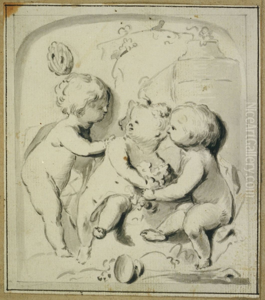 Design for a door ornament with putti Oil Painting by Jacob de Wit