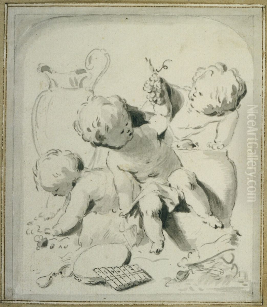 Design for a door ornament with putti Oil Painting by Jacob de Wit