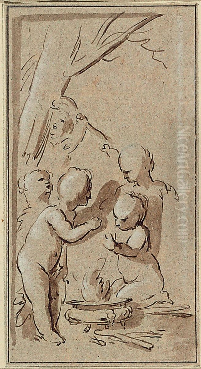 Skizze einer Allegorie des Winters Oil Painting by Jacob de Wit