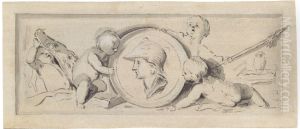 Entwurfszeichnung eines Turteils (sopra porte) mit Pallas Athene