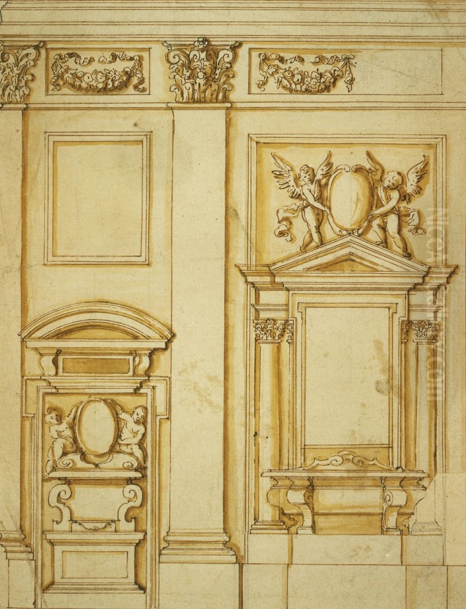 Design for the wall of a chapel with two tombs Oil Painting by unknown