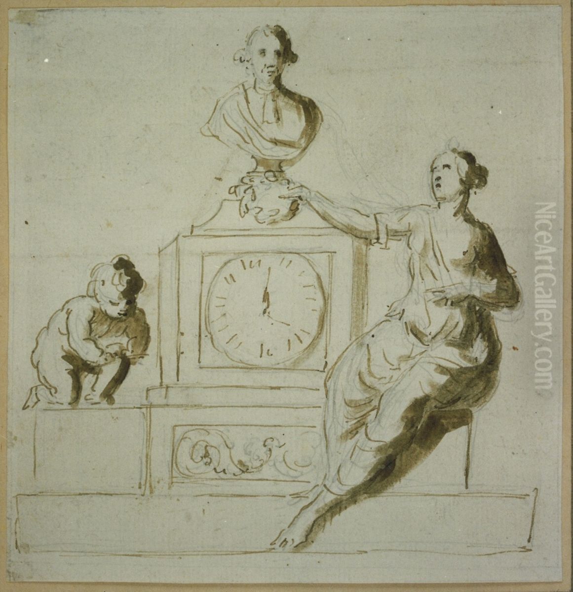 Pendule avec figure allegorique Oil Painting by unknown