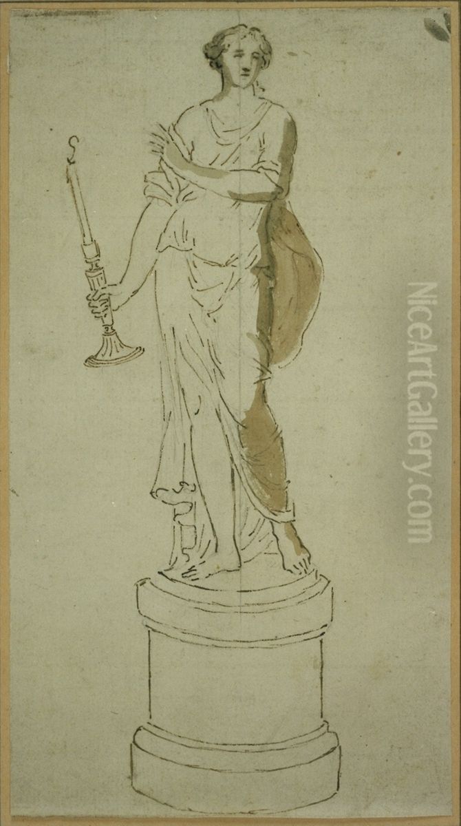 Design for a statue of a woman with candlestick Oil Painting by Jan Frans van Geel