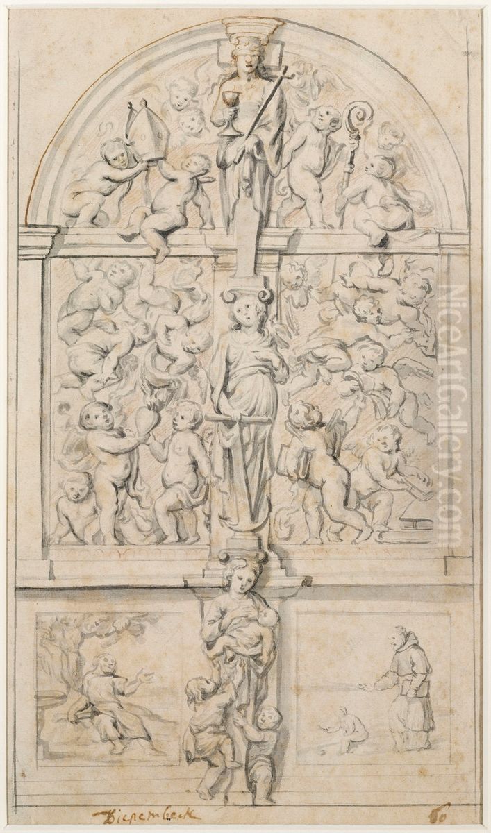 Ebauche d'un << Portail des Anges >> de l'eglise des Augustins de Tirlemont Oil Painting by Abraham van Diepenbeeck