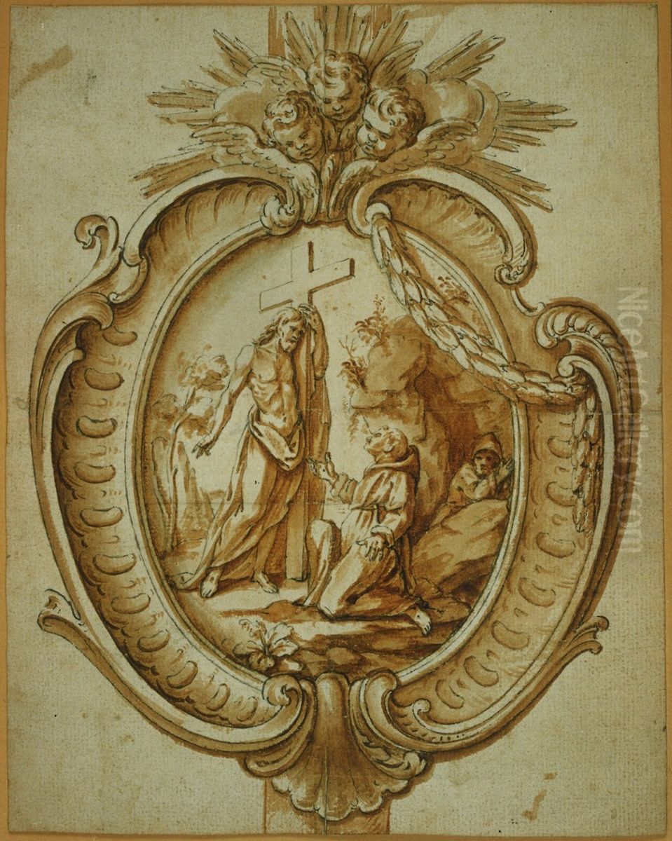 Design for a torch shield with St. Francis of Assisi Oil Painting by unknown