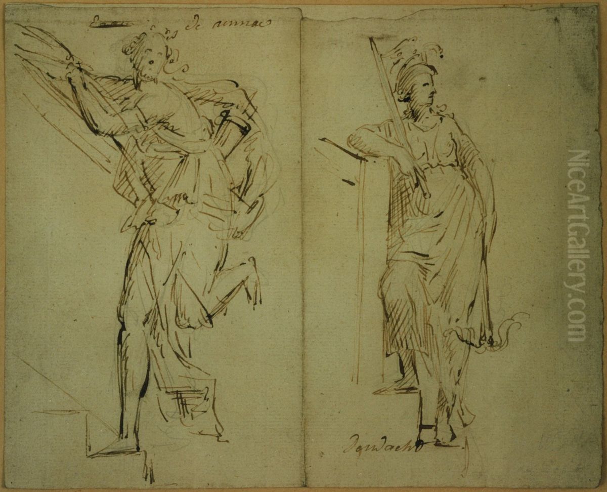Schets van twee allegorische figuren Oil Painting by Lodewijk Willemsens