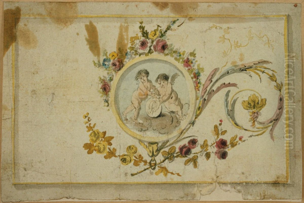 Ebauche d'un panneau decoratif avec medaillon Oil Painting by unknown