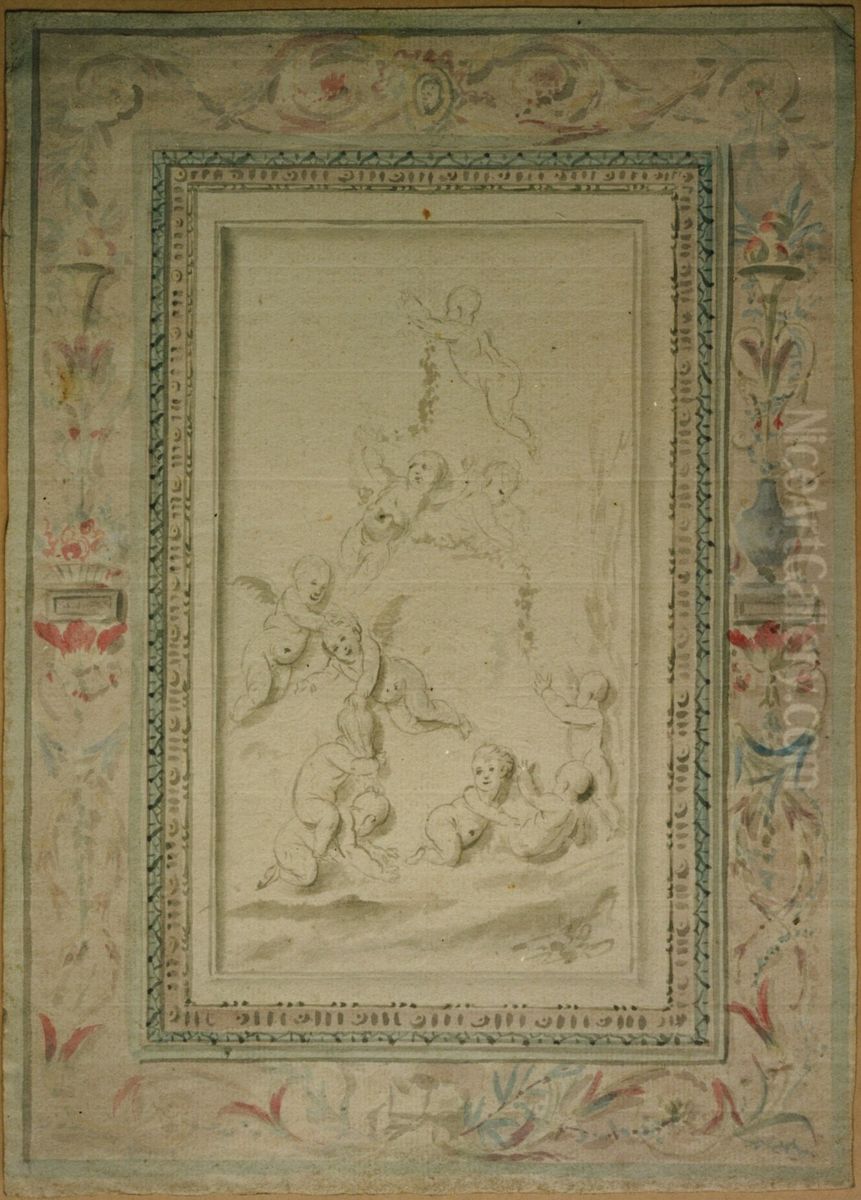 Design for a painted panel with putti Oil Painting by unknown
