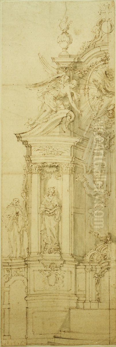 Design for the left-hand half of an altar Oil Painting by Lodewijk Willemsens