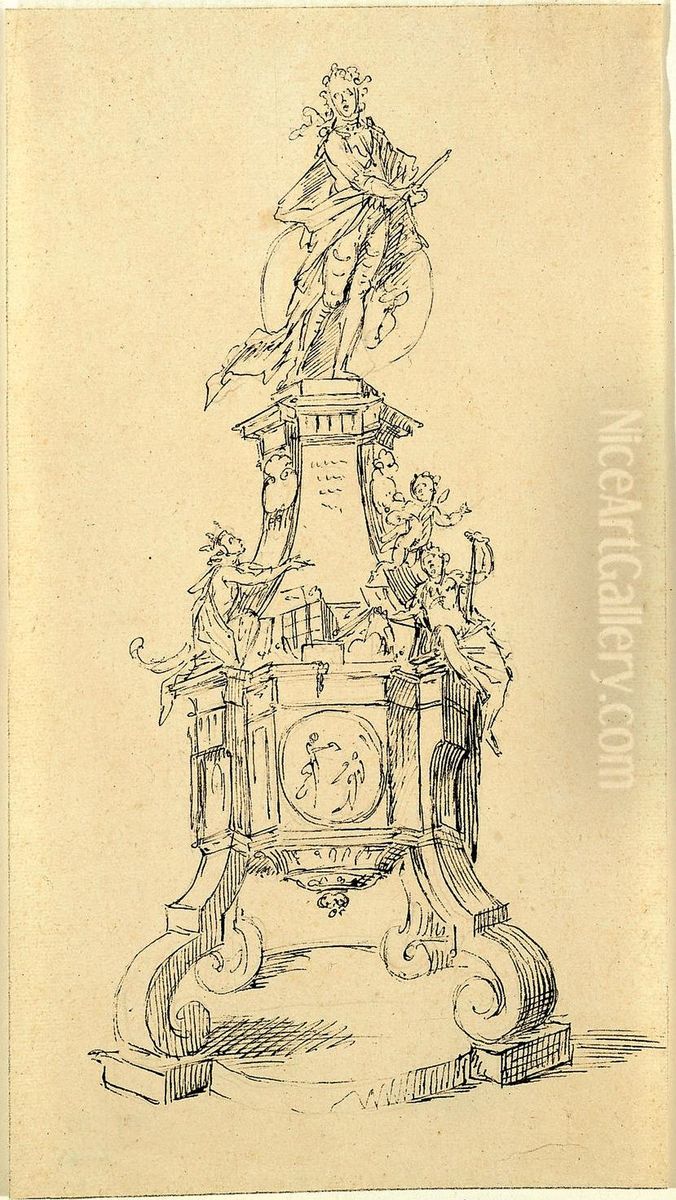 Keizersbeeld (of beeld van een legeraanvoerder?) op monumentaal voetstuk Oil Painting by Willem Jacob Herreyns