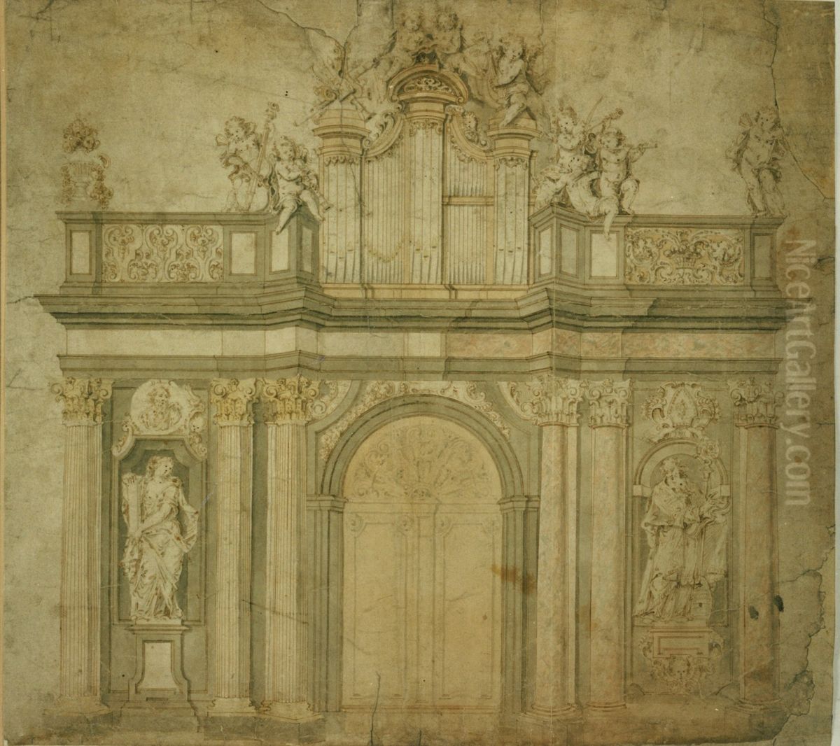 Ebauche d'un jube et d'un portail Oil Painting by Willem Ignatius Kerricx