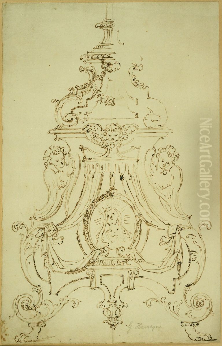Ontwerp voor een voetstuk van een kandelaar Oil Painting by Willem Jacob Herreyns