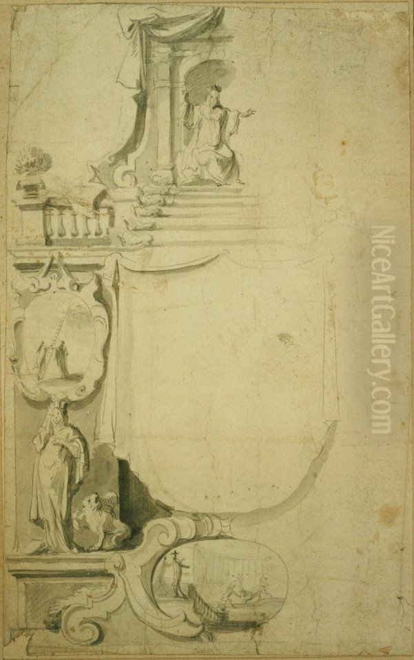 Design for a title page (?) Oil Painting by Jan Pieter van Baurscheit the Elder