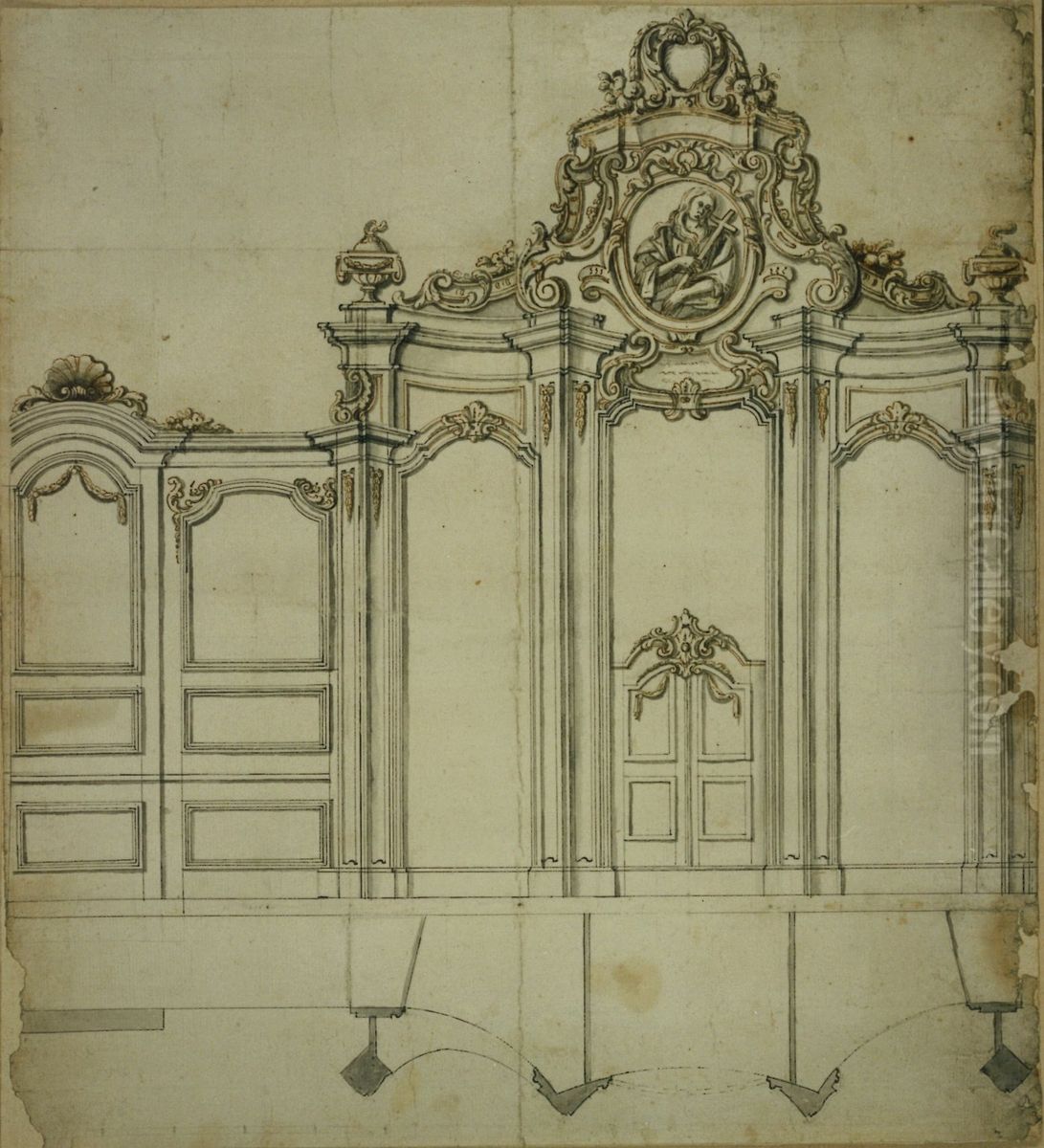 Design for a confessional and panelling in Rococo style Oil Painting by unknown