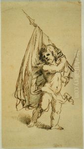 Putto with flag and sword