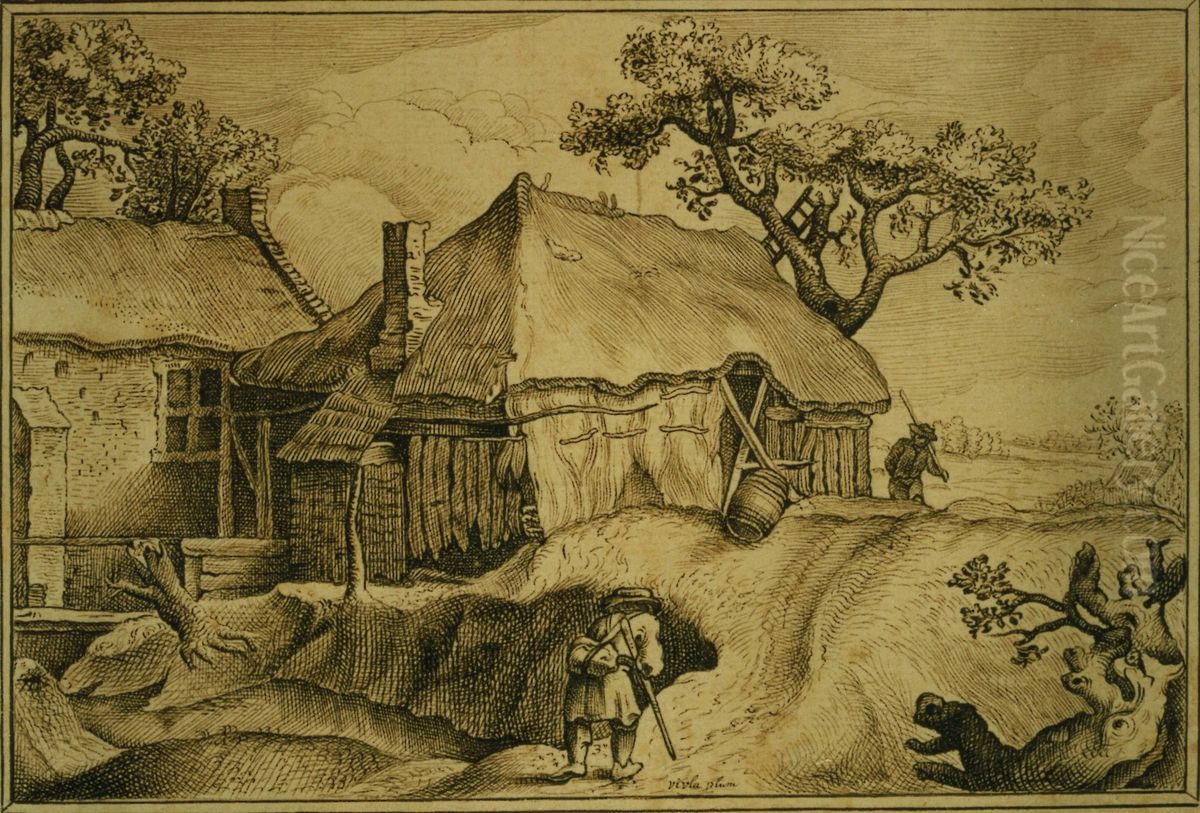 Landscape with barn Oil Painting by unknown