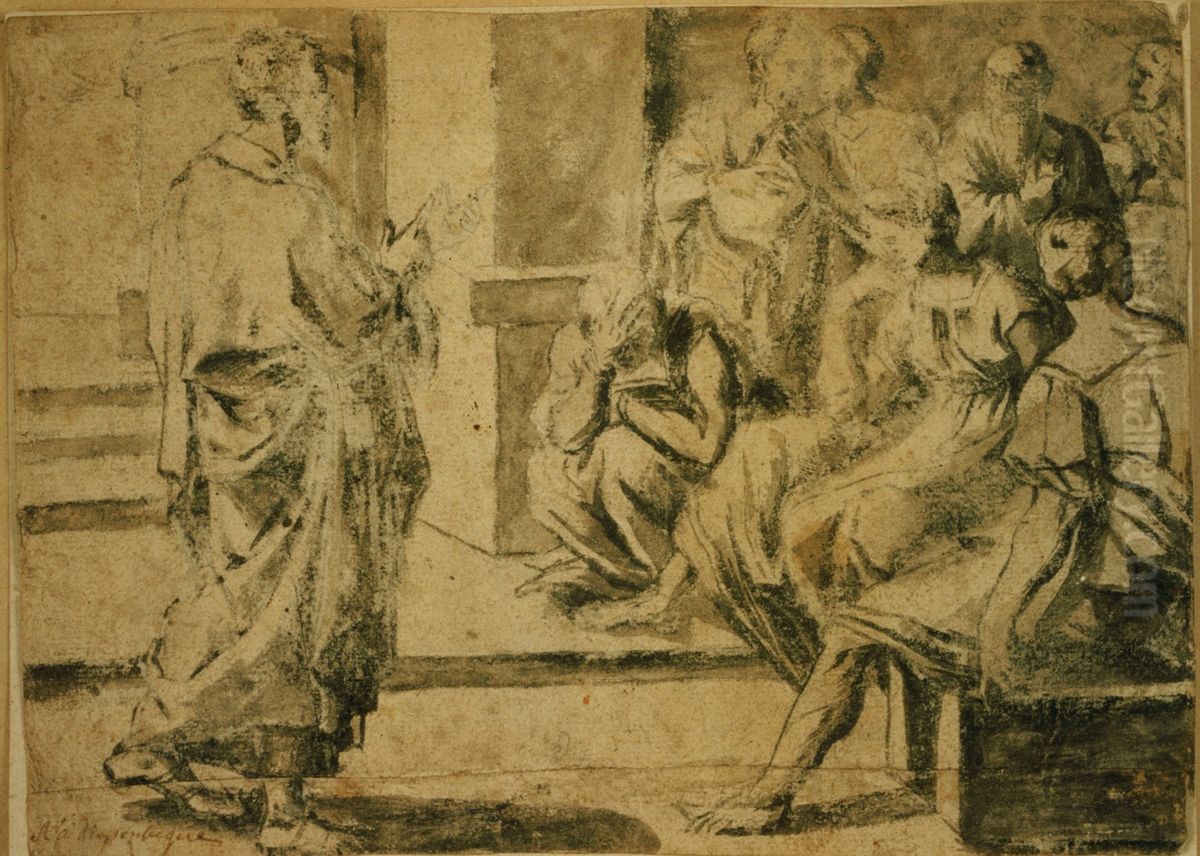 Apotre prechant pour un groupe de personnes Oil Painting by Abraham van Diepenbeeck