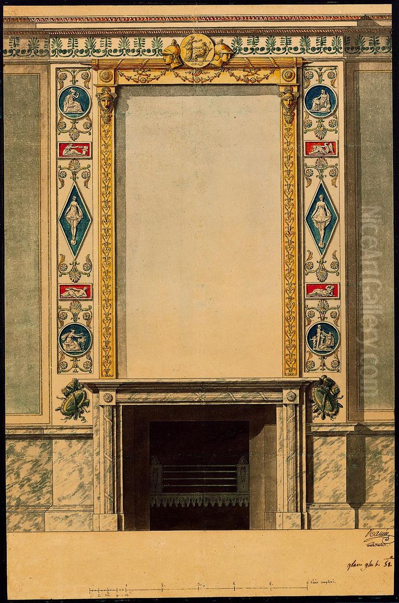 Design for a fireplace with mirror in Empire style Oil Painting by Joseph-Jacques Ramee