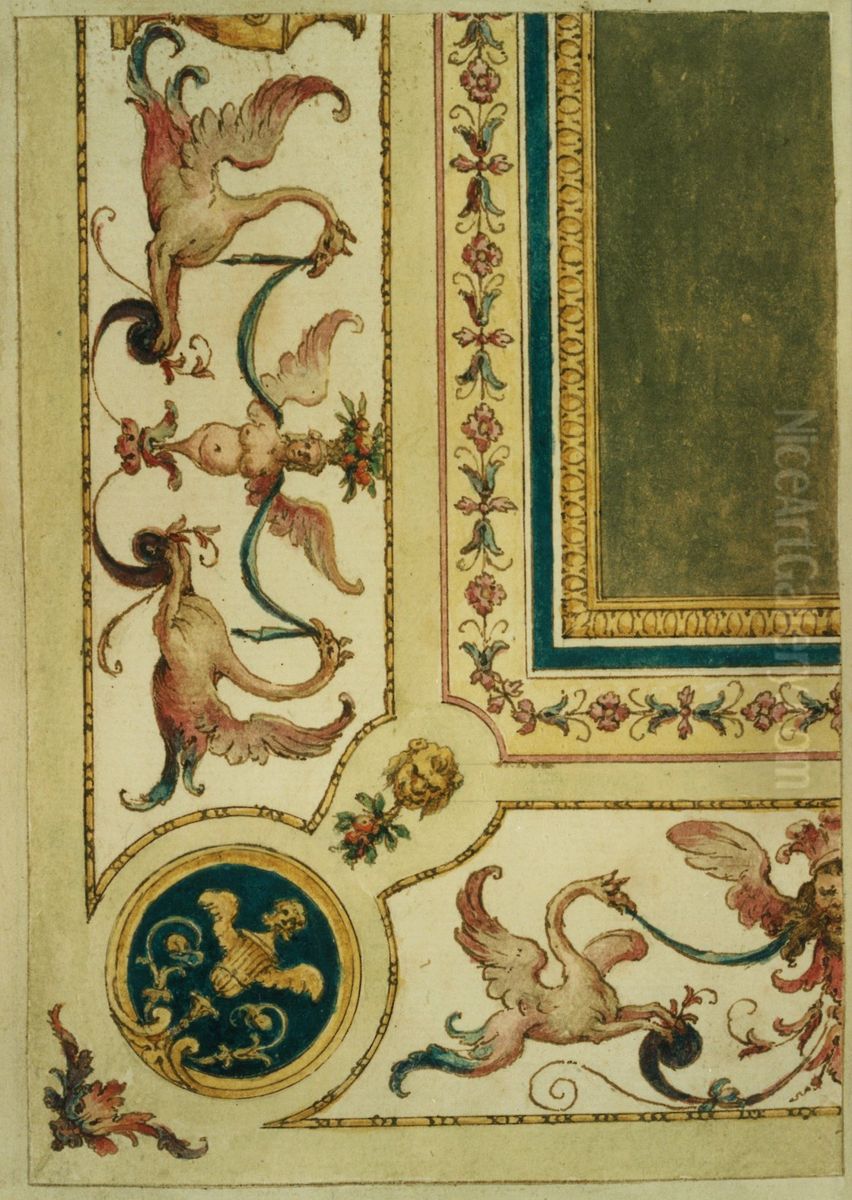 Design for a decorative detail of a ceiling Oil Painting by unknown