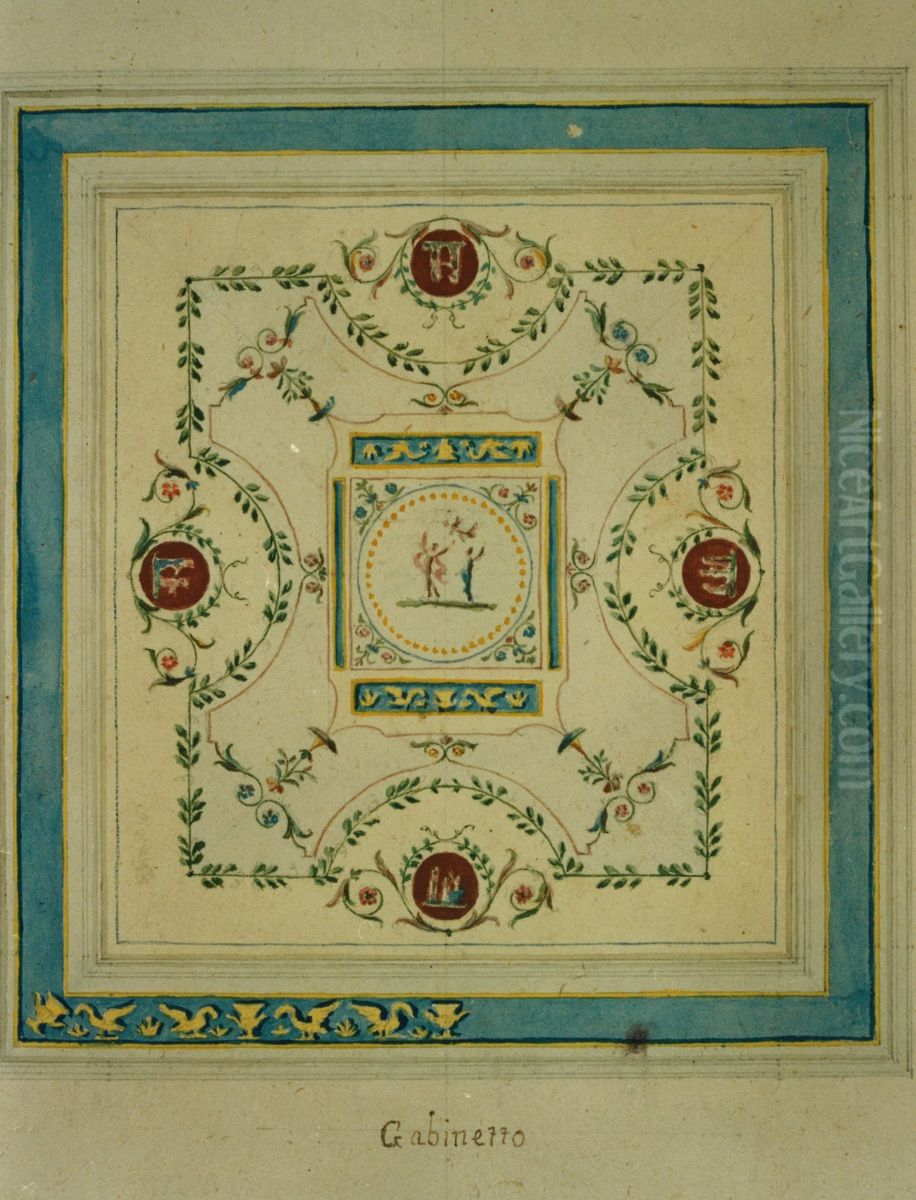 Design for a decorative detail of a ceiling in Neo-Classical style Oil Painting by unknown