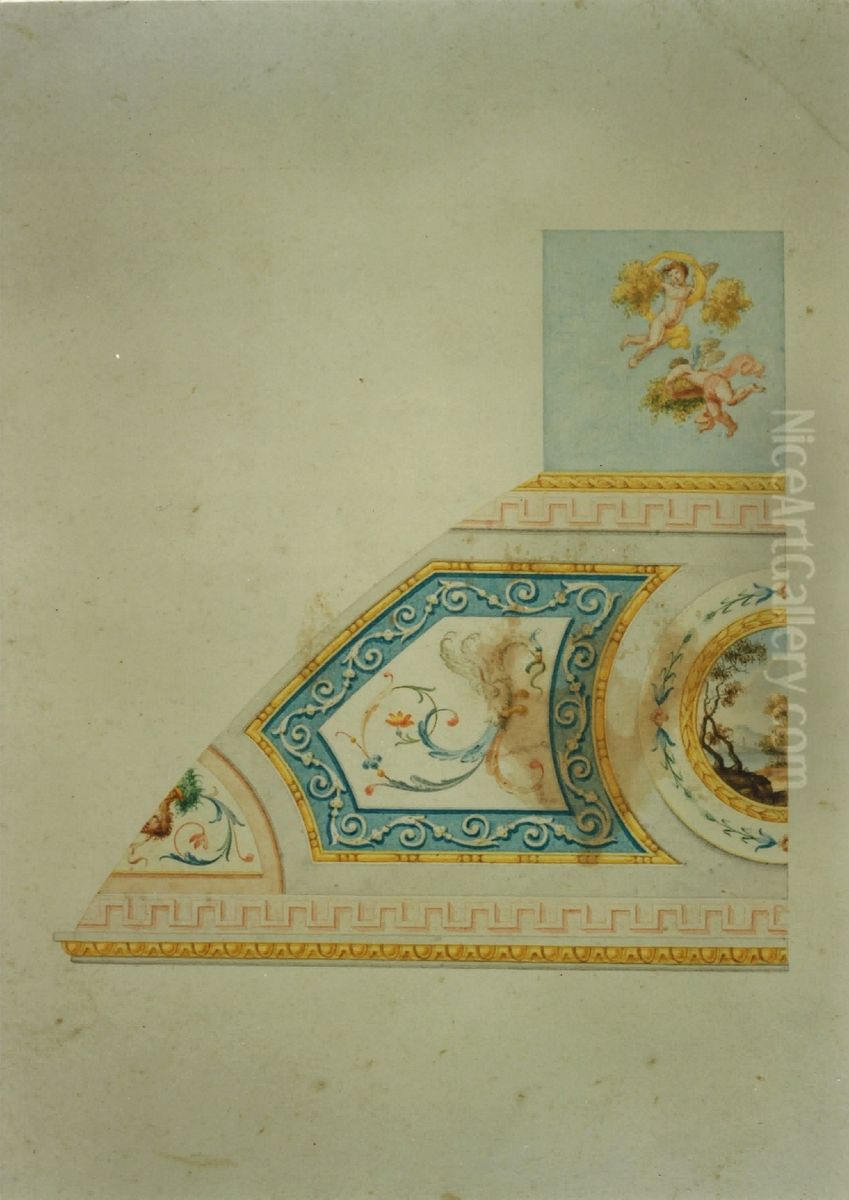 Design for a decorative detail of a ceiling in Neo-Classical style Oil Painting by unknown