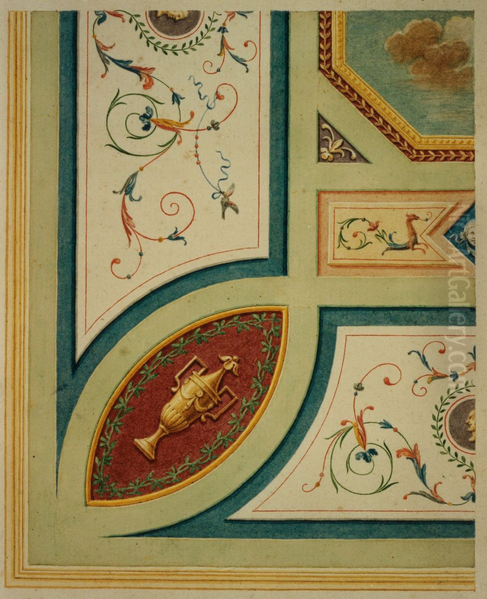 Detailontwerp voor de versiering van een plafond in neo-classicistische stijl Oil Painting by unknown