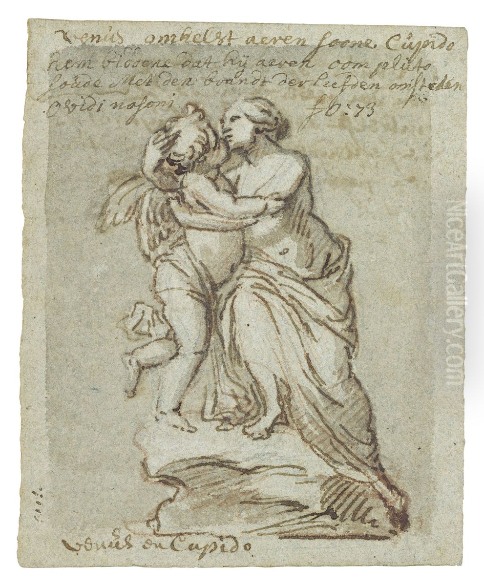 Ebauche d'une statue de Venus enlacant Cupidon Oil Painting by Michiel van der Voort (I)