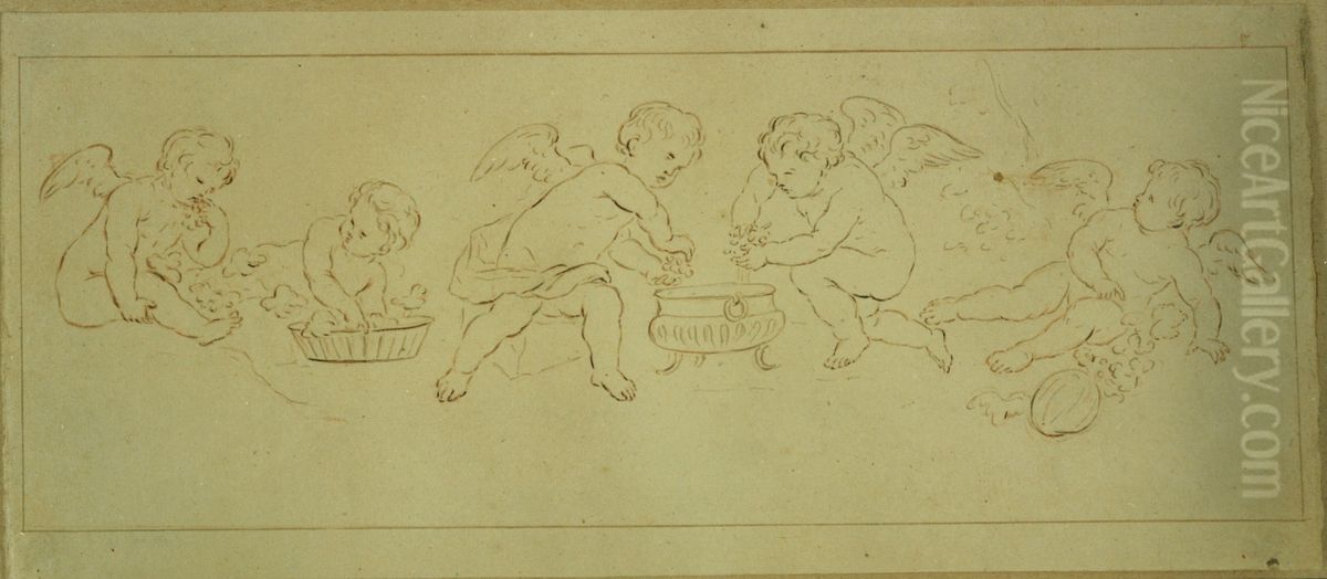 Wijpersende putti Oil Painting by unknown