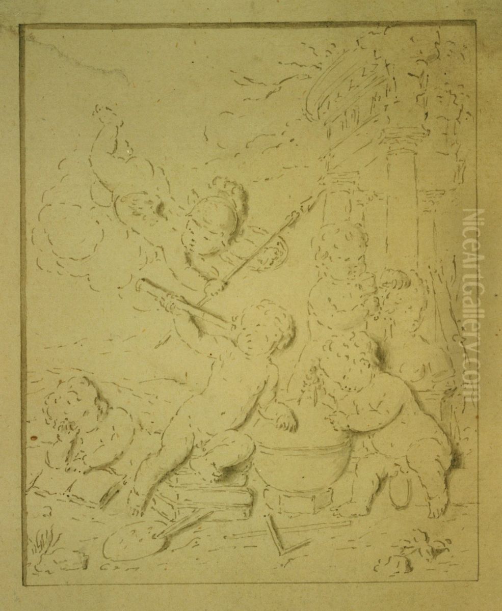 Dessin d'enfants a la plume Oil Painting by unknown