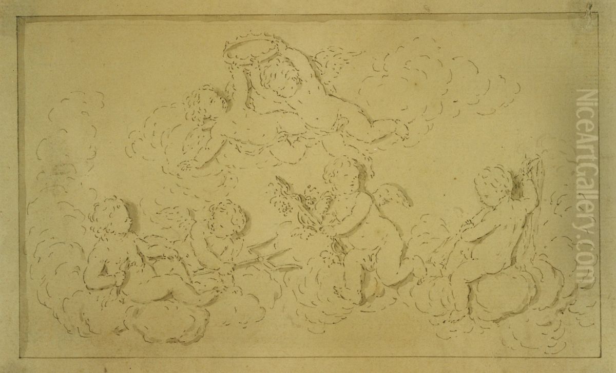 Pen drawing of children at play Oil Painting by unknown