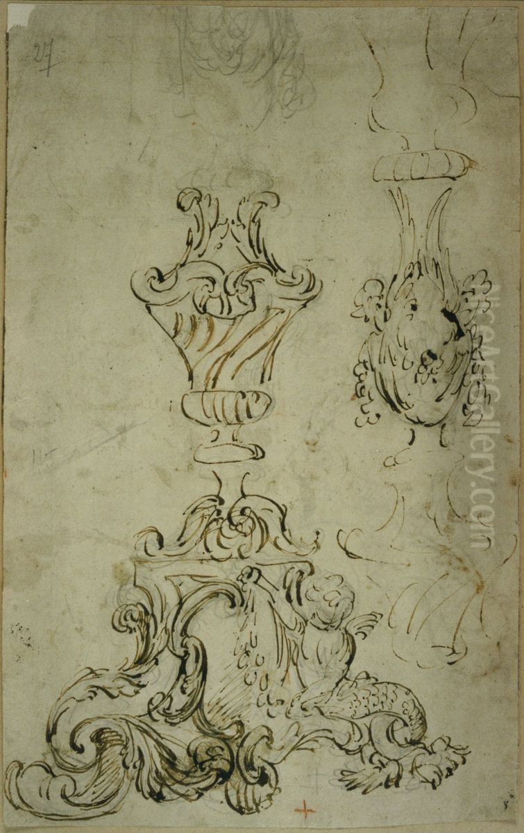 Ontwerp voor een voetstuk van een kandelaar Oil Painting by Willem Jacob Herreyns