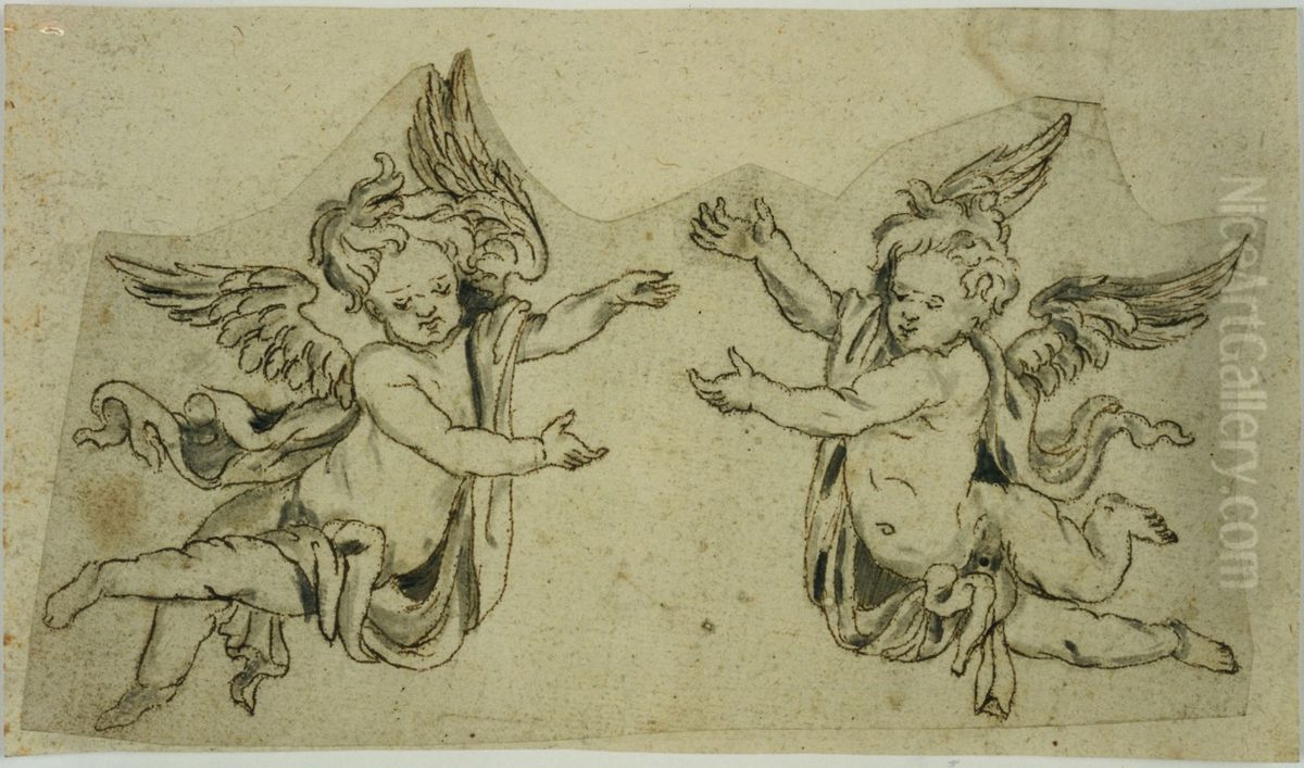 Ebauche de deux anges volants Oil Painting by unknown