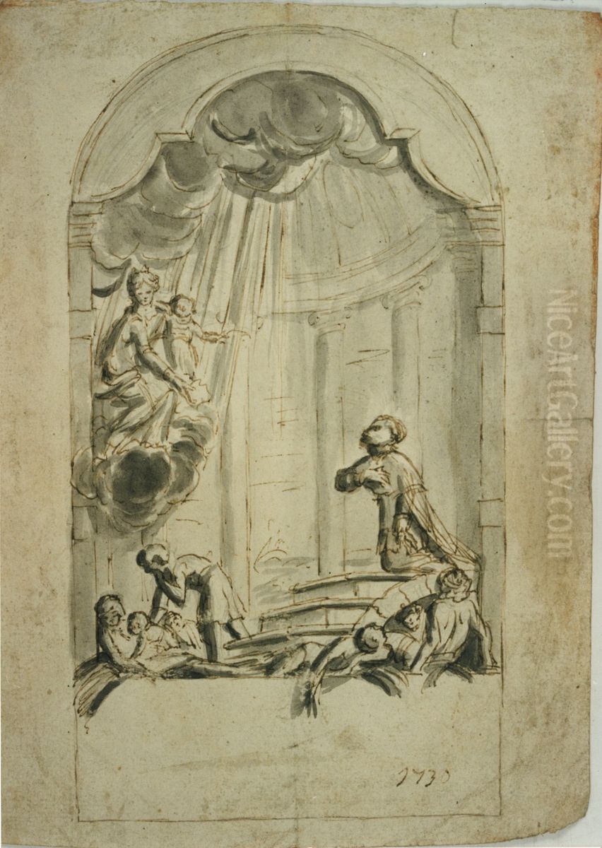 Verschijning van Maria aan een heilige Oil Painting by unknown