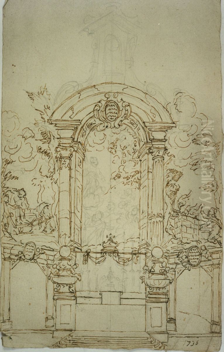 Dessin d'un autel avec partie superieure architecturale elevee Oil Painting by unknown